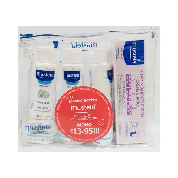 Mustela Travel Kit Set Με 4 Προϊόντα Περιποίησης & Δώρο Mustela Τσαντάκι Μεταφοράς