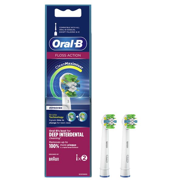 Oral-B Floss Action Replacement Brush Head with CleanMaximiser Technology 2pcs