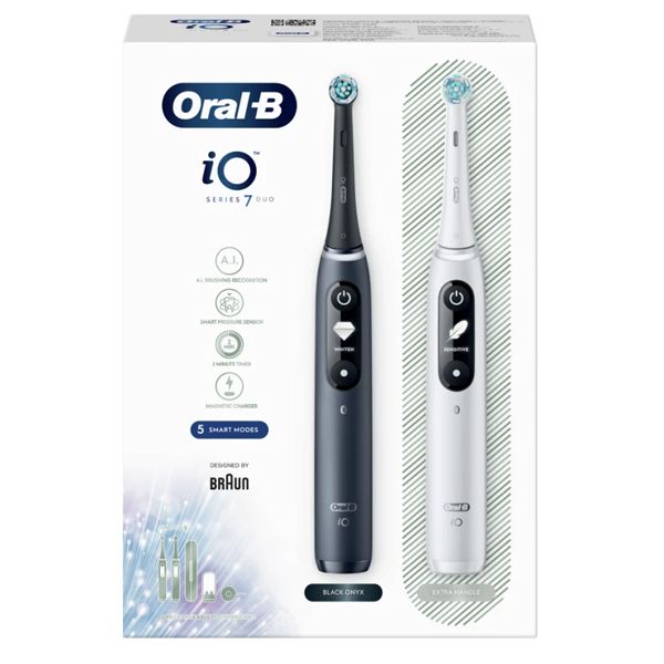 Oral-B iO Series 7 Duo Set με Black + White Onyx Hλεκτρική Hλεκτρικές Επαναφορτιζόμενες Οδοντόβουρτσες