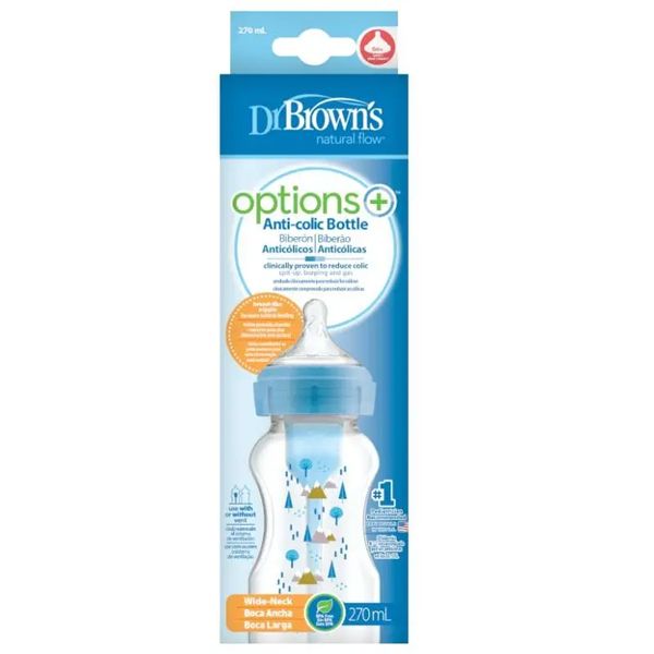 Dr. Brown's Options+ Anti-Colic Πλαστικό Μπιμπερό με Φαρδύ Λαιμό 0m+ Σιελ 270ml 1τμχ