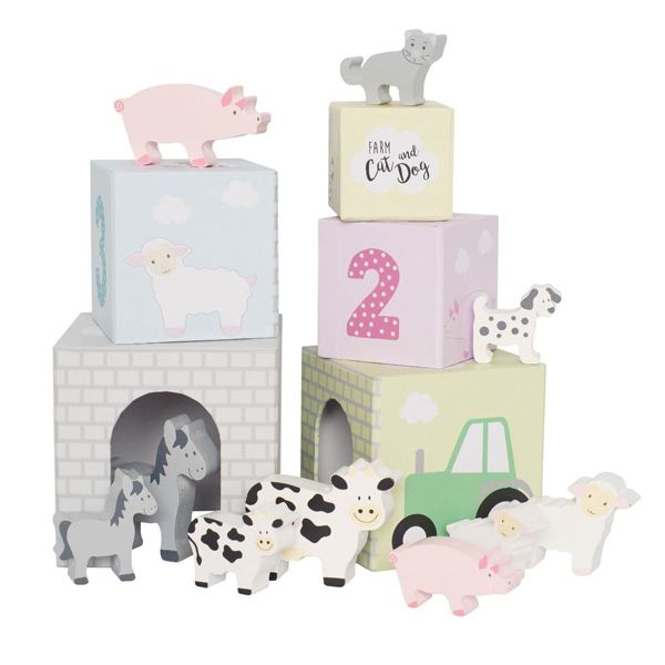 JaBaDaBaDo Stacking Cubes Animals Σετ Εκπαιδευτικό Παιδικό Ξύλινο Παιχνίδι με Ζωάκια 24m+
