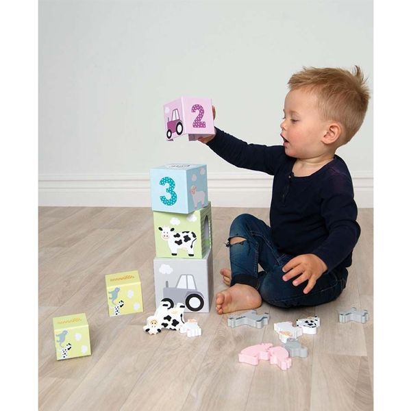 JaBaDaBaDo Stacking Cubes Animals Σετ Εκπαιδευτικό Παιδικό Ξύλινο Παιχνίδι με Ζωάκια 24m+