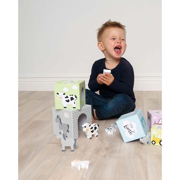 JaBaDaBaDo Stacking Cubes Animals Σετ Εκπαιδευτικό Παιδικό Ξύλινο Παιχνίδι με Ζωάκια 24m+