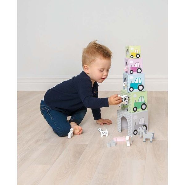 JaBaDaBaDo Stacking Cubes Animals Σετ Εκπαιδευτικό Παιδικό Ξύλινο Παιχνίδι με Ζωάκια 24m+
