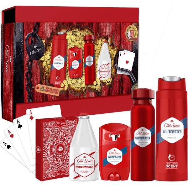 Old Spice Card Box Pirate WhiteWater Set Με 4 Προϊόντα Περιποίησης για τον Άντρα Σε Όμορφο Κουτί Δώρου + 1 Τράπουλα Old Spice