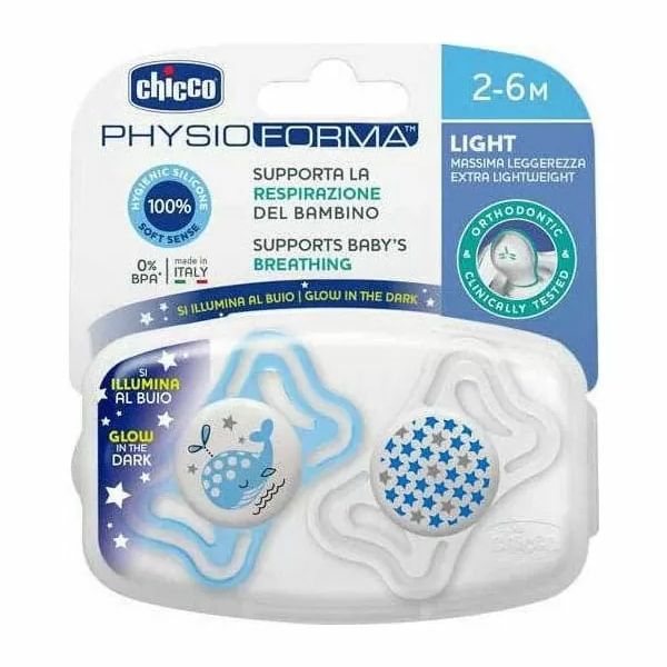 Chicco PhysioForma Light Night Pacifier Blue 2-6m 2pcs