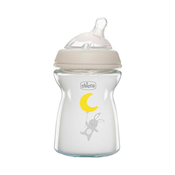 Chicco Natural Feeling Γυάλινο Μπιμπερό Με Θηλή Σιλικόνης 0m+ 250ml