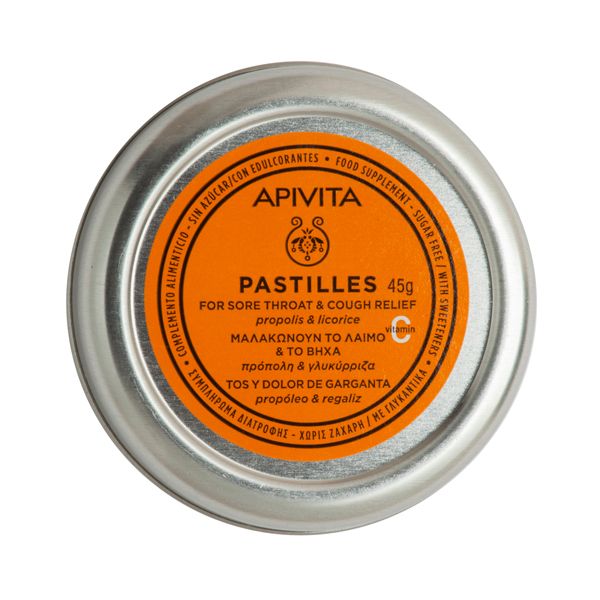 Apivita Pastilles for Sore Throat and Cough Relief Propolis and Licorice 45 g