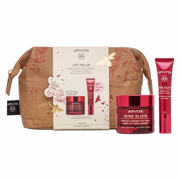 Apivita Lift Me Up Wine Elixir Set with Face Cream Light 50 ml and Eye/Lip Cream 15 ml in a Pouch