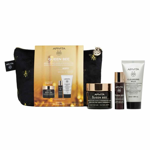 Apivita Queen Bee Absolute Anti-Aging and Regenerating Set with Light Face Cream 50 ml & 2 Gifts in a Pouch