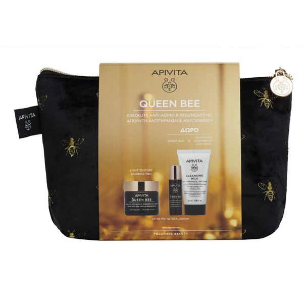 Apivita Queen Bee Set με Κρέμα Προσώπου Απόλυτης Αντιγήρανσης 50 ml & Δώρο Ορός Προσώπου Απόλυτης Αντιγήρανσης 10 ml και Μίνι Γαλάκτωμα 3 σε 1 50 ml