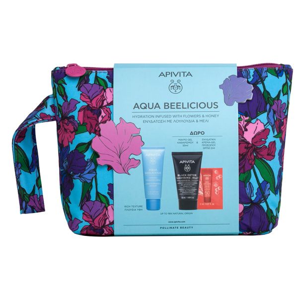 Apivita Set με Aqua Beelicious Κρέμα Προσώπου Ενυδάτωσης Πλούσιας Υφής 40 ml & Δώρο Μαύρο Τζελ Καθαρισμού 50 ml και Bee sun Safe Ενυδατική Κρέμα-Τζελ Προσώπου Spf50 2 ml