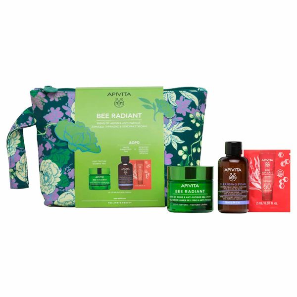 Apivita Bee Radiant Set with Face Cream Light Texture 50 ml and Gift 2 Mini Products In a Pouch