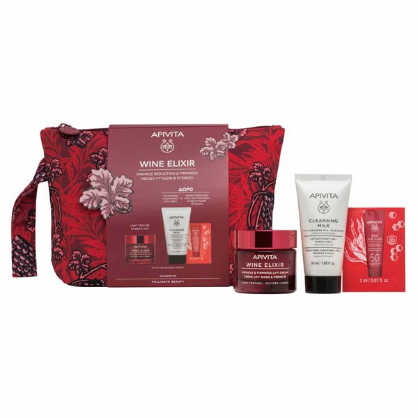 Apivita Wine Elixir Set Wrinkle and Firmness Lift Cream Light 40 ml & Gift 2 Mini Products in a Pouch