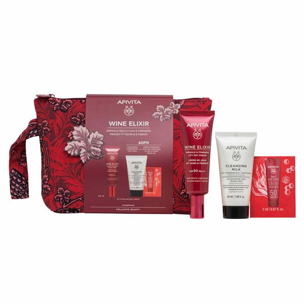 Apivita Wine Elixir Set Wrinkle and Firmness Lift Day Cream SPF 30 40 ml & Gift 2 Mini Products in a Pouch