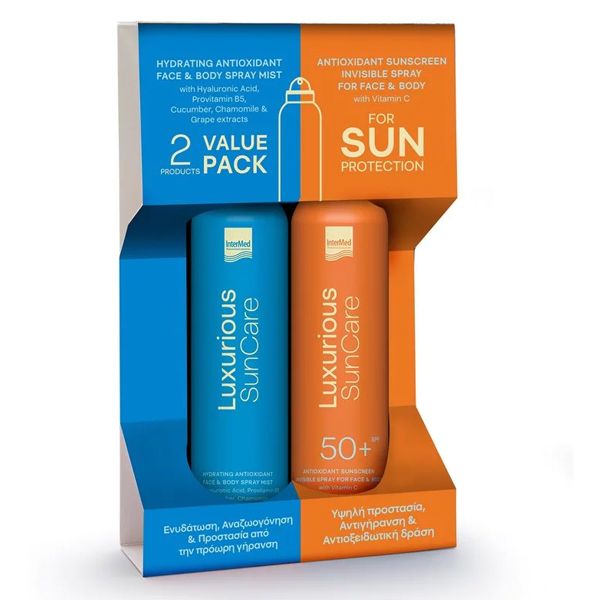 Luxurious Suncare Hydrating Antioxidant Mist Face & Body 200 ml και Antioxidant Sunscreen Invisible Spray Spf50+ 200 ml