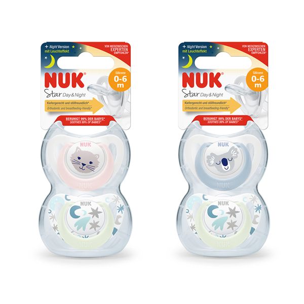 Nuk Star Day & Night Πιπίλα Σιλικόνης 0-6 μηνών 2 τμχ