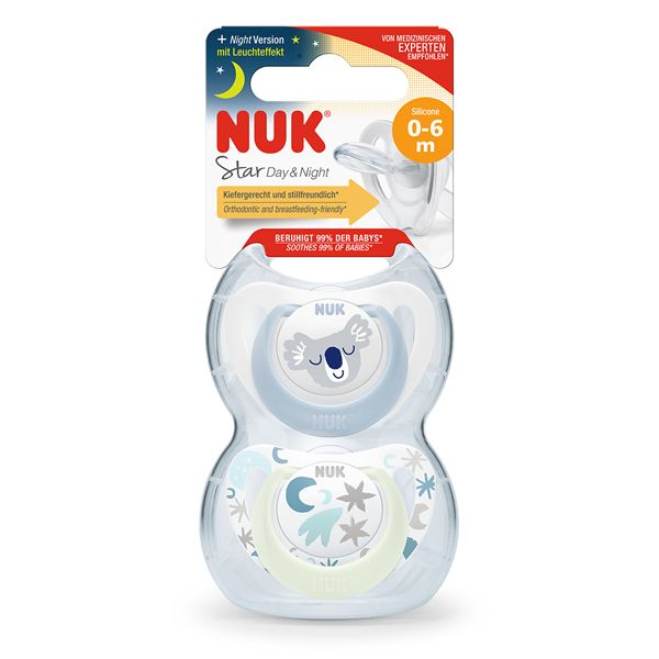 Nuk Star Day & Night Πιπίλα Σιλικόνης 0-6m 2 τμχ