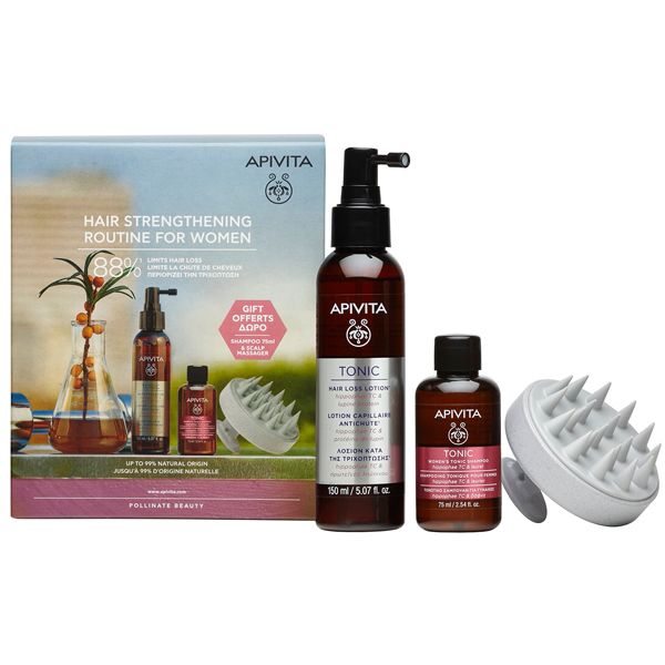 Apivita Hair Strengthening Routine For Women Set with Loss Lotion 150 ml Gift Scalp massager & 1 Mini Product