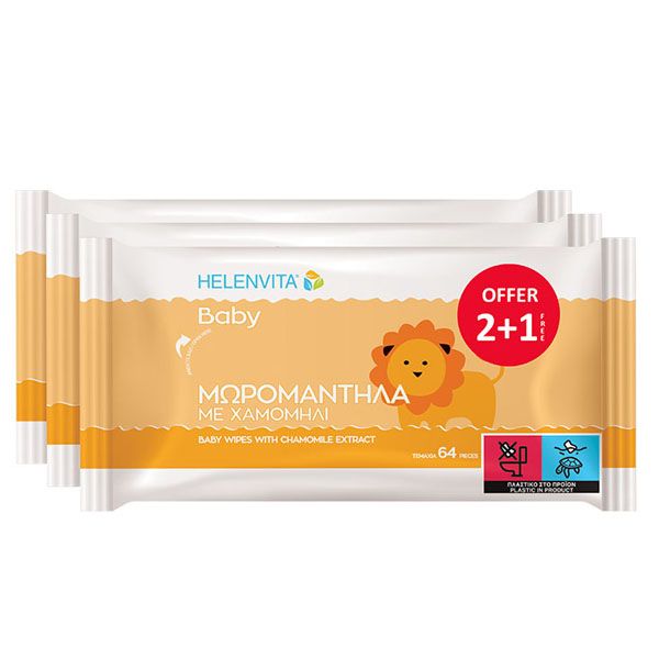 Helenvita Baby Wipes Μωρομάντηλα με Χαμομήλι 3x64 τμχ