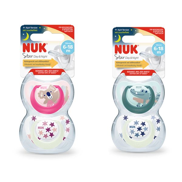 Nuk Star Day & Night Πιπίλα Σιλικόνης 6-18m 2 τμχ