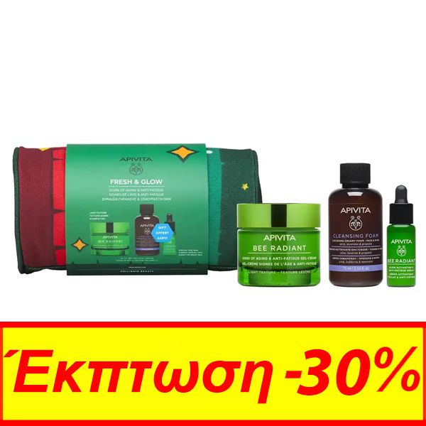 Apivita Fresh & Glow Set με Bee Radiant Κρέμα-Τζελ Προσώπου Ελαφριάς Υφής για Σημάδια Αντιγήρανσης & Ξεκούραστη Όψη 50ml & Δώρο Ορός Ενεργοποίησης Λάμψης για Ξεκούραστη Όψη 10ml & Κρεμώδης Αφρός Καθαρισμού Προσώπου με Ελιά & Λεβάντα 75ml Travel Size