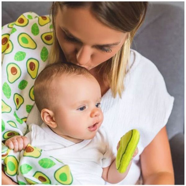 BabyOno Avocado Set Απαλές Πάνες Αγκαλιάς & Μαλακή Κουδουνίστρα από Μπαμπού & Μαλακό Βαμβάκι