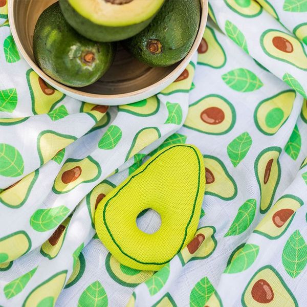 BabyOno Avocado Set Απαλές Πάνες Αγκαλιάς & Μαλακή Κουδουνίστρα από Μπαμπού & Μαλακό Βαμβάκι