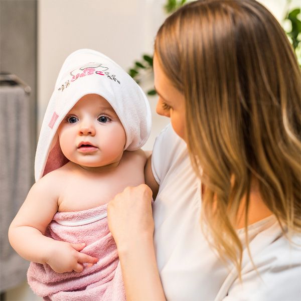 Babyono Ροζ Κύκνος Πετσέτα Μπάνιου από Μπαμπού με Κουκούλα 85x85 0m+