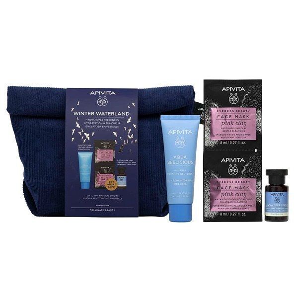 Apivita Winter Waterland Hydration and Freshness Aqua Beelicious Set with Light Face Cream-Gel 40 ml & 2 Gifts in a Pouch