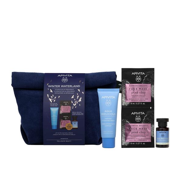 Apivita Winter Waterland Hydration and Freshness Aqua Beelicious Set with Rich Face Cream 40 ml & 2 Gifts in a Pouch
