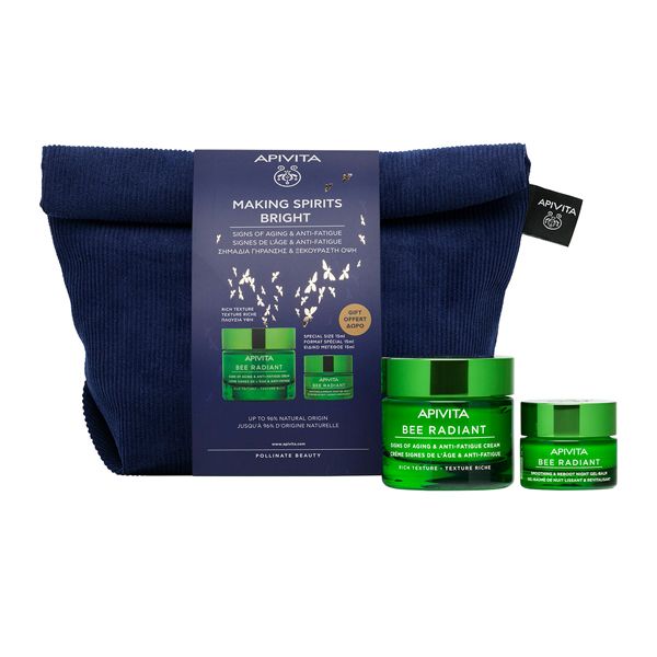 Apivita Making Spirits Bright Signs of Aging and Anti-Fatigue Bee Radiant Set with Rich Cream 50 ml & 1 Gift in a Pouch