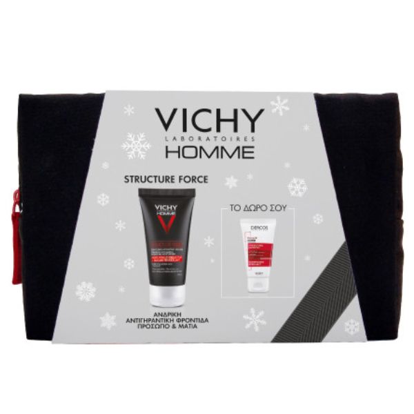 Vichy Homme Set με Structure Force Αντιγηραντική Φροντίδα 50 ml και Δώρο Dercos Σαμπουάν κατά της Τριχόπτωσης 50 ml