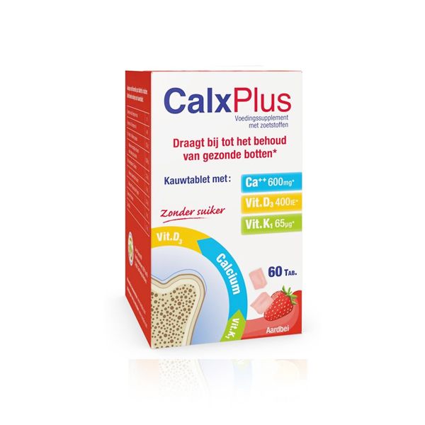 CalxPlus 600mg Strawberry Συμπλήρωμα Διατροφής Ασβεστίου 60 μασώμενες ταμπλέτες