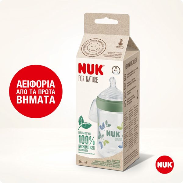 Nuk for Nature Μπιμπερό με Δείκτη Ελέγχου Θερμοκρασίας 6-18m 260 ml 1 τμχ