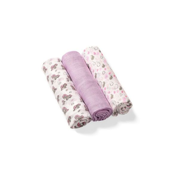 Babyono Set 3 Απαλές Πάνες Μουσελίνες Από Μπαμπού & Βαμβάκι Λιλά 70x70cm 3 τμχ