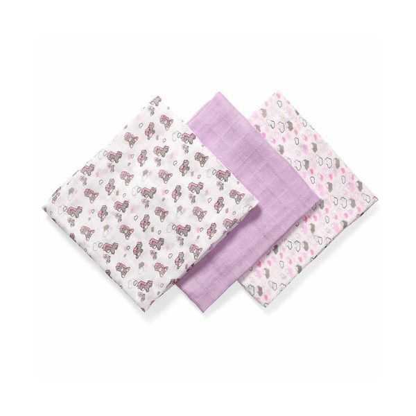 Babyono Set 3 Απαλές Πάνες Μουσελίνες Από Μπαμπού & Βαμβάκι Λιλά 70x70cm 3 τμχ