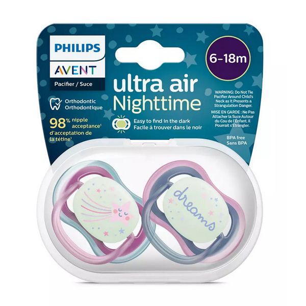 Avent Ultra Air Nighttime Πιπίλα Σιλικόνης Νυκτός 6-18m 2 τμχ