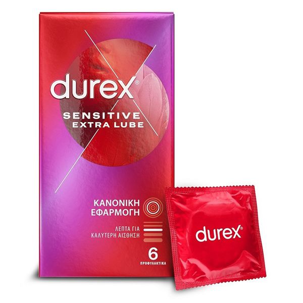 Durex Sensitive Extra Lube Εξαιρετικά Λεπτά Προφυλακτικά 6 τμχ