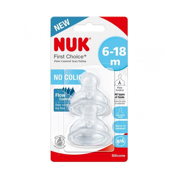 Nuk First Choice+ Flow Control Θηλή Σιλικόνης 6-18 μηνών 2 τμχ