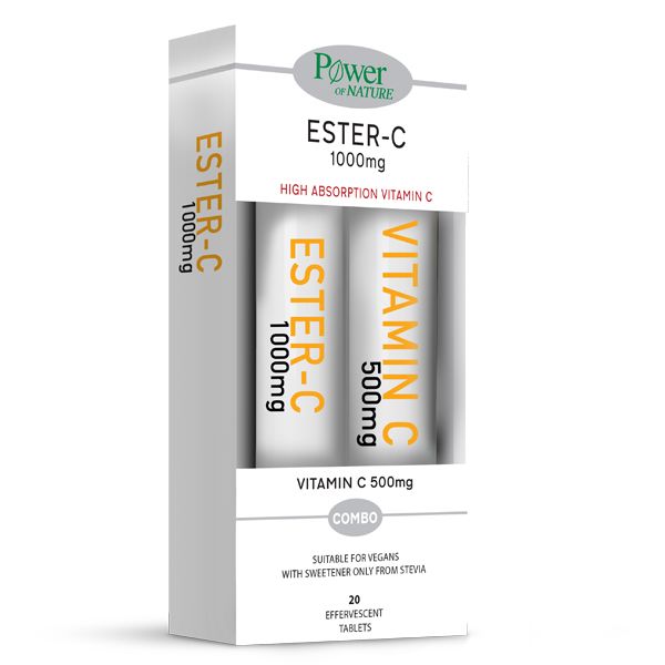 Power Health Ester-C 1000mg για Τόνωση του Ανοσοποιητικού & Ενέργεια 20 αναβράζοντα δισκία & Δώρο Βιταμίνη C 500mg 20 αναβράζοντα δισκία 1+1