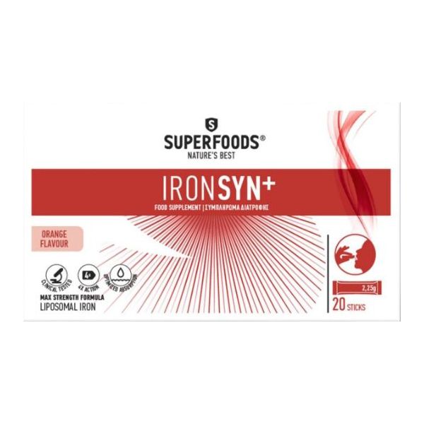 Superfoods Ironsyn+ Συμπλήρωμα Διατροφής Σιδήρου 20 φακελίσκοι