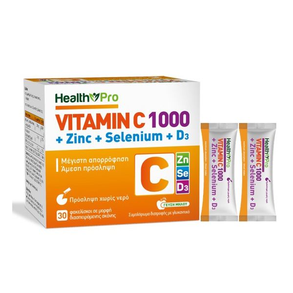 Health Pro Vitamin C 1000mg + Zinc + Selenium + D3 Direct 30 διασπειρόμενα φακελάκια