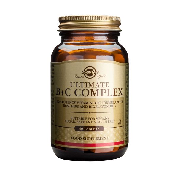 Solgar Ultimate B+C Complex High Potency Vitamin B+C Formula with Rose Hips and Bioflavonoids 60 Ταμπλέτες