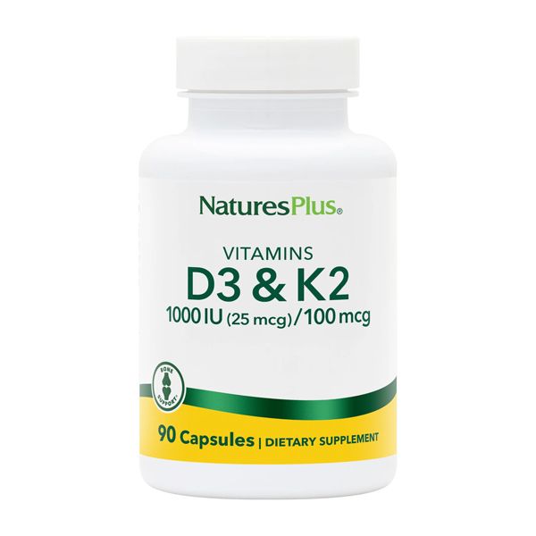 Natures Plus Vitamins D3 1000iu & K2 100mcg Συμπλήρωμα Διατροφής για την Υγεία των Οστών 90 caps