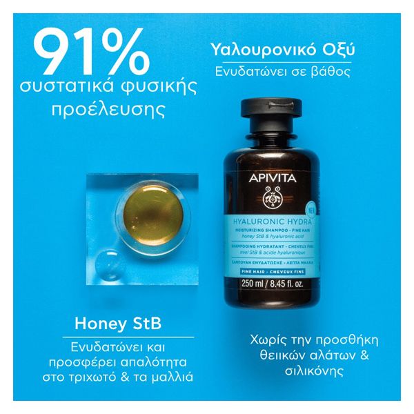 Apivita Hyaluronic Hydra Ενυδατικό Σαμπουάν για Λεπτά Μαλλιά 250 ml
