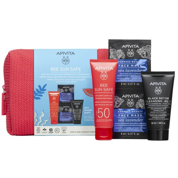 Apivita Bee Sun Safe Set με Αντηλιακή Κρέμα Προσώπου κατά των Πανάδων & των Ρυτίδων Spf50 50 ml και Δώρο Μάσκα Προσώπου 2 x 8 ml και Black Detox Cleansing Gel 50 ml