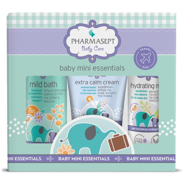 Pharmasept Baby Care Mini Essentials Set Περιποίησης Βρέφους με Baby Care Mild Bath 100 ml, Extra Calm Cream 40 ml & Hydrating Milk 40 ml