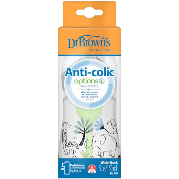 Dr. Brown's Options+ Anti-Colic Πλαστικό Μπιμπερό με Φαρδύ Λαιμό Ελεφαντάκι 0m+ 150ml