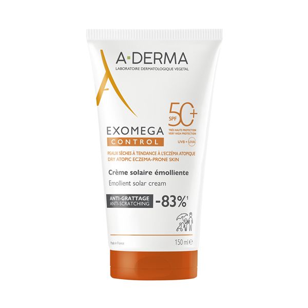 A-Derma Exomega Control Emollient Solar Cream Αντηλιακό Γαλάκτωμα για Ξηρό & Ατοπικό Δερμα Spf50+ 150 ml